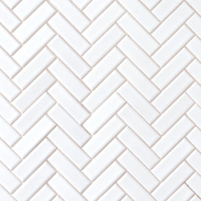 Festival Glossy White Herringbone Porcelain Mosaic