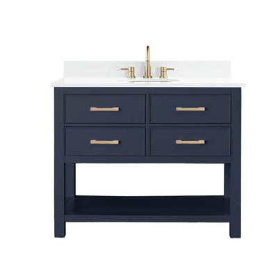 Hampton 43 in. Navy Blue Single Vanity with Engineered Top