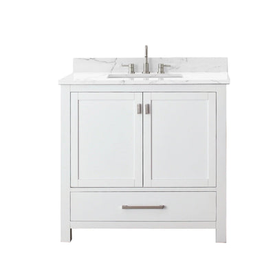 Kent 37 in. White Single Vanity with Engineered Cararra Top