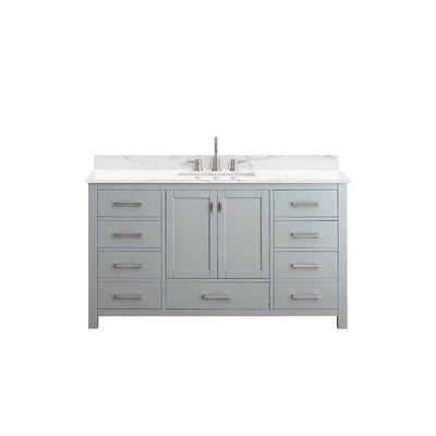 Kent 61 in. Gray Single Vanity Base with Engineered Cararra Top