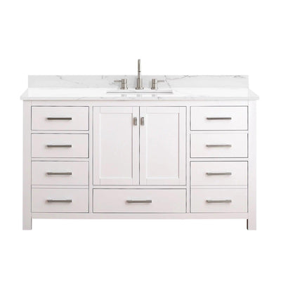 Kent 61 in. White Single Vanity with Engineered Cararra Top