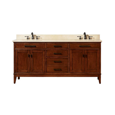 Landon 73 in. Tobacco Double Vanity with Crema Marfil Top