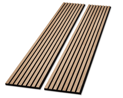 Two Acoustic Wood Wall Veneer Slat Panels - Natural Oak  94.49” x 12.6”