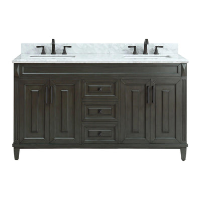 Sterling 61 in. Gray Vanity with Carrara Marble Top