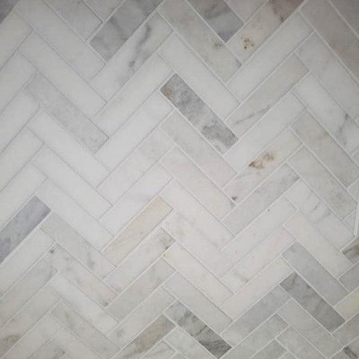 Genuine Stone White Ember 11-in x 12-in Honed Natural Stone Marble Herringbone Floor and Wall Tile (0.67-sq. ft/ Piece)