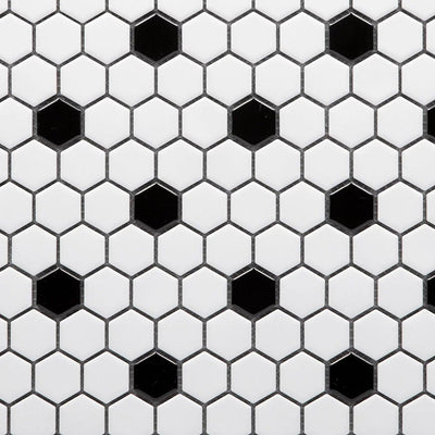 White and Black Hexagon Polished Porcelain Mosaic