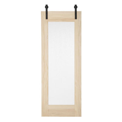 34 in. x 84 in. Timber Hill Rain Glass and Unfinished Pine Wood Sliding Barn Door Slab with Hardware Kit - Super Arbor