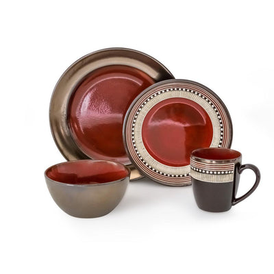 Mayflower 16-Piece Casual Red Porcelain Dinnerware Set (Service for 4) - Super Arbor