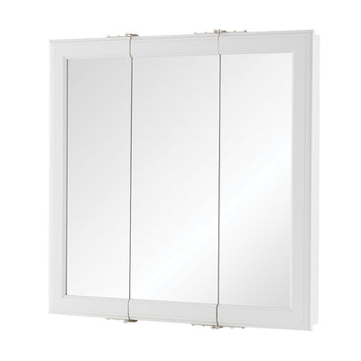 24-3/16 in. W x 24-3/16 in. H Fog Free Framed Surface-Mount Tri-View Bathroom Medicine Cabinet in White - Super Arbor