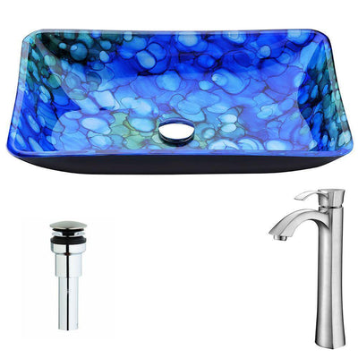 Voce Series Deco-Glass Vessel Sink in Lustrous Blue with Harmony Faucet in Brushed Nickel - Super Arbor