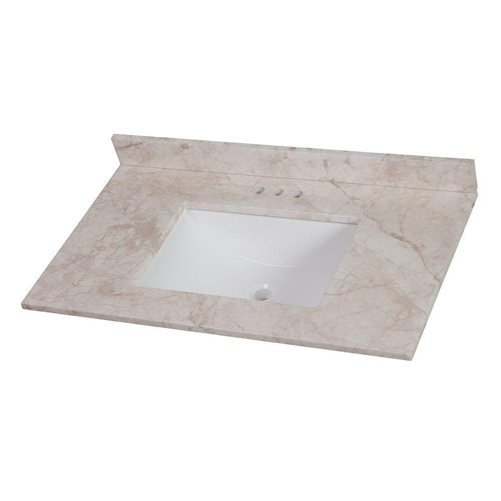 31 in. W x 22 in. D Stone Effects Vanity Top in Dune with White Sink ...