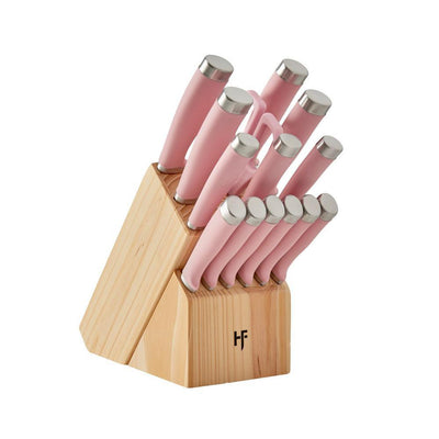 Epicure 15-Piece Stainless Steel Knife Set with Storage Block in Blush - Super Arbor