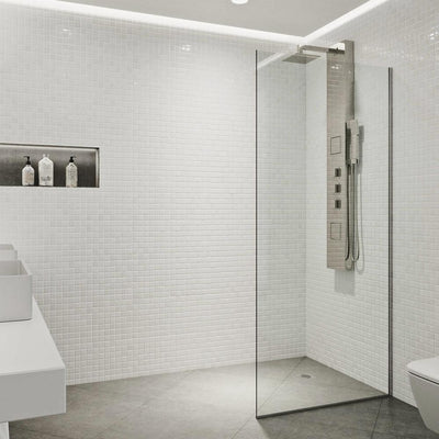 Zenith 34 in. x 74 in. Frameless Fixed Shower Screen in Stainless Steel with Clear Glass - Super Arbor