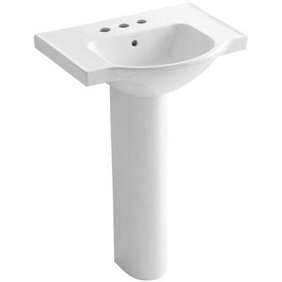 KOHLER Veer 24 in. Vitreous China Pedestal Combo Bathroom Sink in White with Overflow Drain - Super Arbor