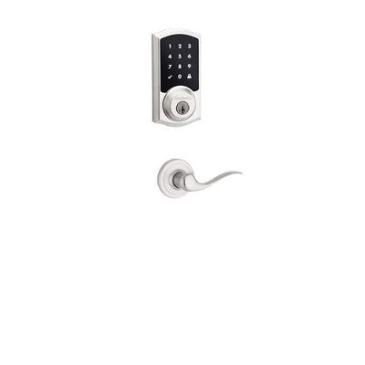 Premis Touchscreen Smart Lock Satin Nickel Single Cylinder Electronic Deadbolt featuring Tustin Hall/Closet Lever - Super Arbor