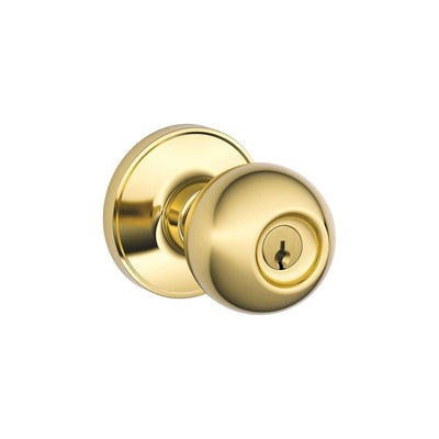 Schlage Dexter Corona Bright Brass Entry Knobs ANSI Grade 2 1-3/4 in.