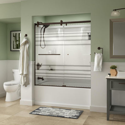 Simplicity 60 x 58-3/4 in. Frameless Contemporary Sliding Bathtub Door in Bronze with Transition Glass - Super Arbor