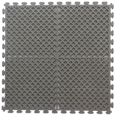 Norsk Multi-Purpose 18.3 in. x 18.3 in. Dove Gray Commercial PVC Garage Flooring Tile with Vented Drain Pattern (6-Pieces) - Super Arbor