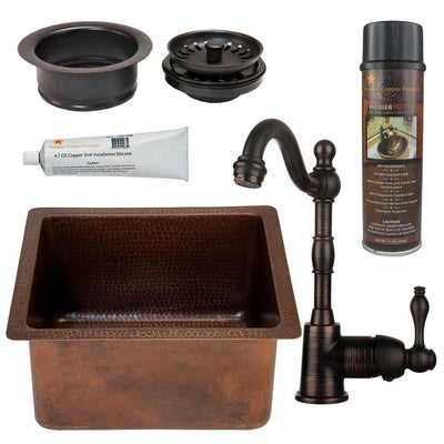 All-in-One Dual Mount Copper 16 in. Rectangular Bar/Prep Sink with Faucet and Garbage Disposal Drain in ORB - Super Arbor