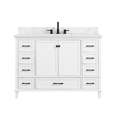 Merryfield 49 in. W x 22 in. D Bath Vanity in White with Marble Vanity Top in Carrara White with White Basin - Super Arbor