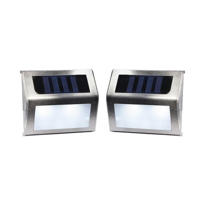 Solar Powered Outdoor White Integrated LED Deck Stair Pathway Fence Lights IP44 Weatherproof (2-Pack)