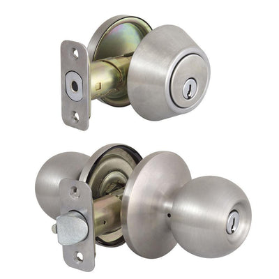 Saturn Stainless Steel Entry Knob and Single Cylinder Deadbolt Combo Pack with SC1 Keyway - Super Arbor