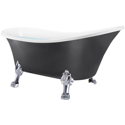 60 in. Fiberglass Single Slipper Clawfoot Non-Whirlpool Bathtub in Glossy Black - Super Arbor