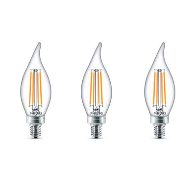 Philips 40-Watt Equivalent B11 Dimmable Edison LED Candle Light Bulb Glass Bent Tip Candelabra Base Daylight (5000K) (3-Pack) - Super Arbor