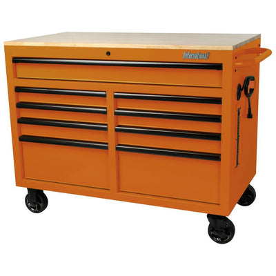 46 in. W x 24.5 in. D 9-Drawer Tool Chest Mobile Workbench with Solid Wood Top in Orange - Super Arbor