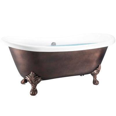 69 in. Fiberglass Double Slipper Clawfoot Non-Whirlpool Bathtub in Matte Antique Brass - Super Arbor