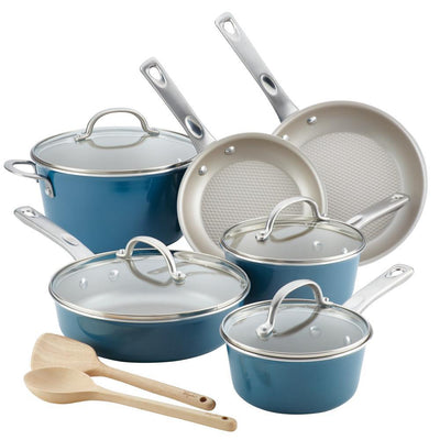 Home Collection 12-Piece Aluminum Nonstick Cookware Set in Twilight Teal - Super Arbor