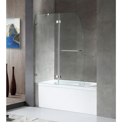 HERALD Series 48 in. x 58 in. Frameless Hinged Tub Door in Brushed Nickel with Towel Bar with Handle - Super Arbor