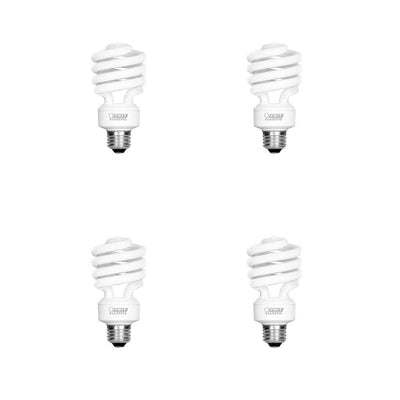 100-Watt Equivalent A19 Spiral Non-Dimmable E26 Base Compact Fluorescent CFL Light Bulb, Soft White 2700K (4-Pack) - Super Arbor