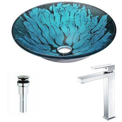 Key Series Deco-Glass Vessel Sink in Lustrous Blue and Black with Enti Faucet in Chrome - Super Arbor