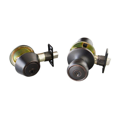 Terrace Oil Rubbed Bronze Entry Door Knob and Single Cylinder Deadbolt with Universal 6-Way Latch - Super Arbor