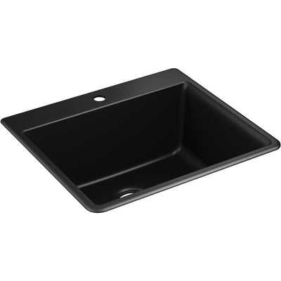 Kennon Top-Mount/Undermount Neoroc Granite Composite 25 in. Single Bowl Kitchen Sink in Matte Black - Super Arbor