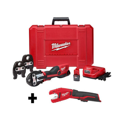 M12 12-Volt Lithium-Ion Force Logic Cordless Press Tool Kit with Free M12 Copper Tubing Cutter (3 Jaws Included) - Super Arbor