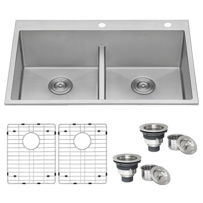 33 in. x 22 in. Double Bowl Drop-in 16-Gauge Stainless Steel Kitchen Sink - Super Arbor