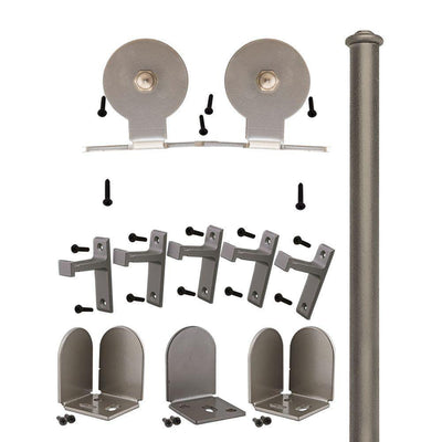 72 in. Top Mount Satin Nickel Sliding Barn Door Round Track and Hardware Kit - Super Arbor