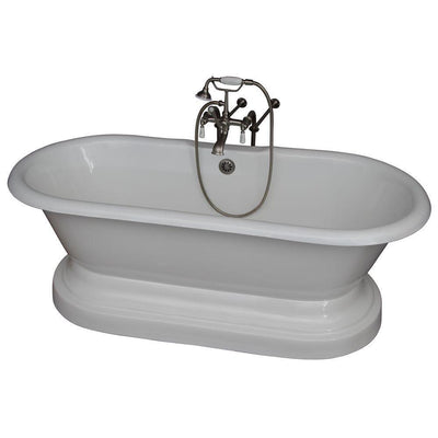 5.6 ft. Cast Iron Double Roll Top Tub in White with Brushed Nickel Accessories - Super Arbor