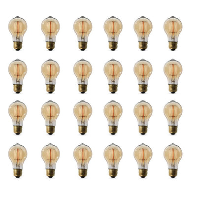 Feit Electric 60-Watt AT19 Dimmable Incandescent Amber Glass Vintage Edison Light Bulb with Cage Filament Soft White (24-Pack) - Super Arbor