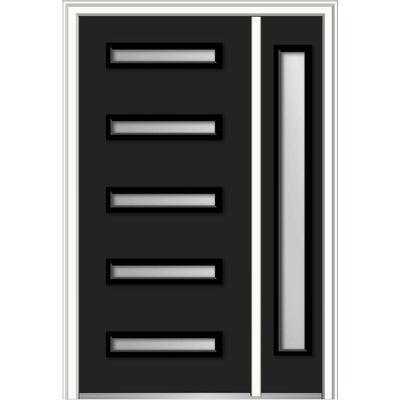 53 in. x 81.75 in. Davina Frosted Glass Left-Hand Inswing 5-Lite Modern Painted Steel Prehung Front Door with Sidelite - Super Arbor
