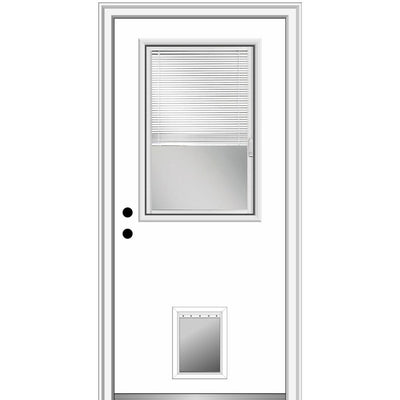 32 in. x 80 in. Internal Blinds Right-Hand Inswing 1/2-Lite Clear Primed Steel Prehung Front Door with Pet Door - Super Arbor