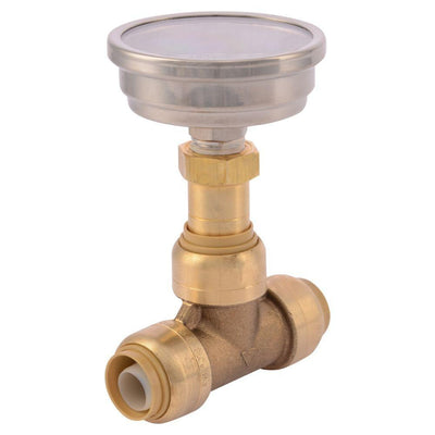 1/2 in. Brass Push-to-Connect Tee with Water Temperature Gauge - Super Arbor