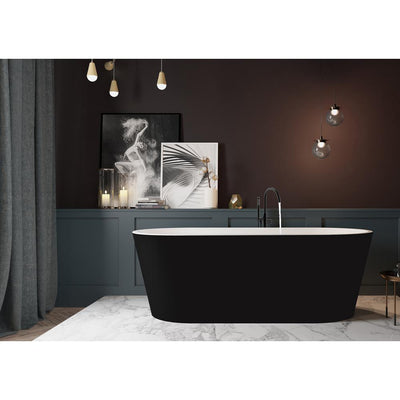 67 in. Matte Black Fiberglass Non-Whirlpool Bathtub with Tub Filler Combo - Modern Flat Bottom Stand Alone Tub - Super Arbor