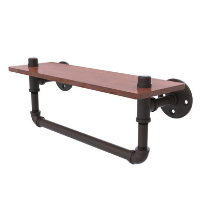 Pipeline Collection 16 in. Ironwood Shelf with Towel Bar in Oil Rubbed Bronze - Super Arbor