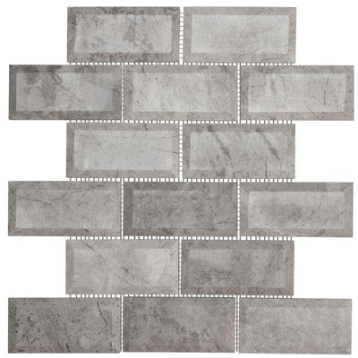 Jeffrey Court Tundra Grey 2 x 4 Beveled 10 in. x 11.875 in. x 10 mm Interlocking Polished Marble Mosaic Tile - Super Arbor
