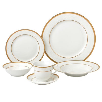 24-Piece Formal Gold Border Porcelain Dinnerware Set (Service for 4) - Super Arbor