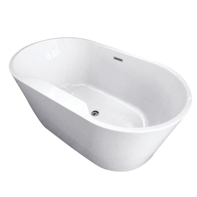 56 in. Acrylic Center Drain Oval Flatbottom Freestanding Bathtub in White - Super Arbor