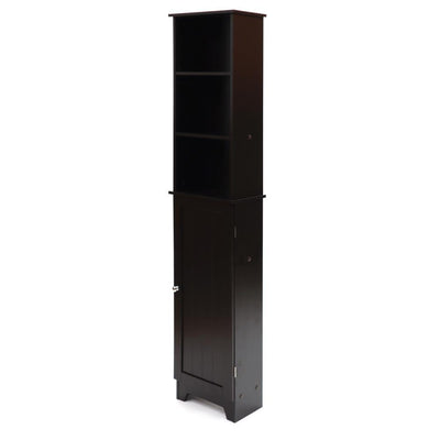 ContemporaryCountry 13.5in.W x 8in.D x 65in.H Free Standing Floor Shelf with Wainscot Panels & Lower Cabinet in Espresso - Super Arbor